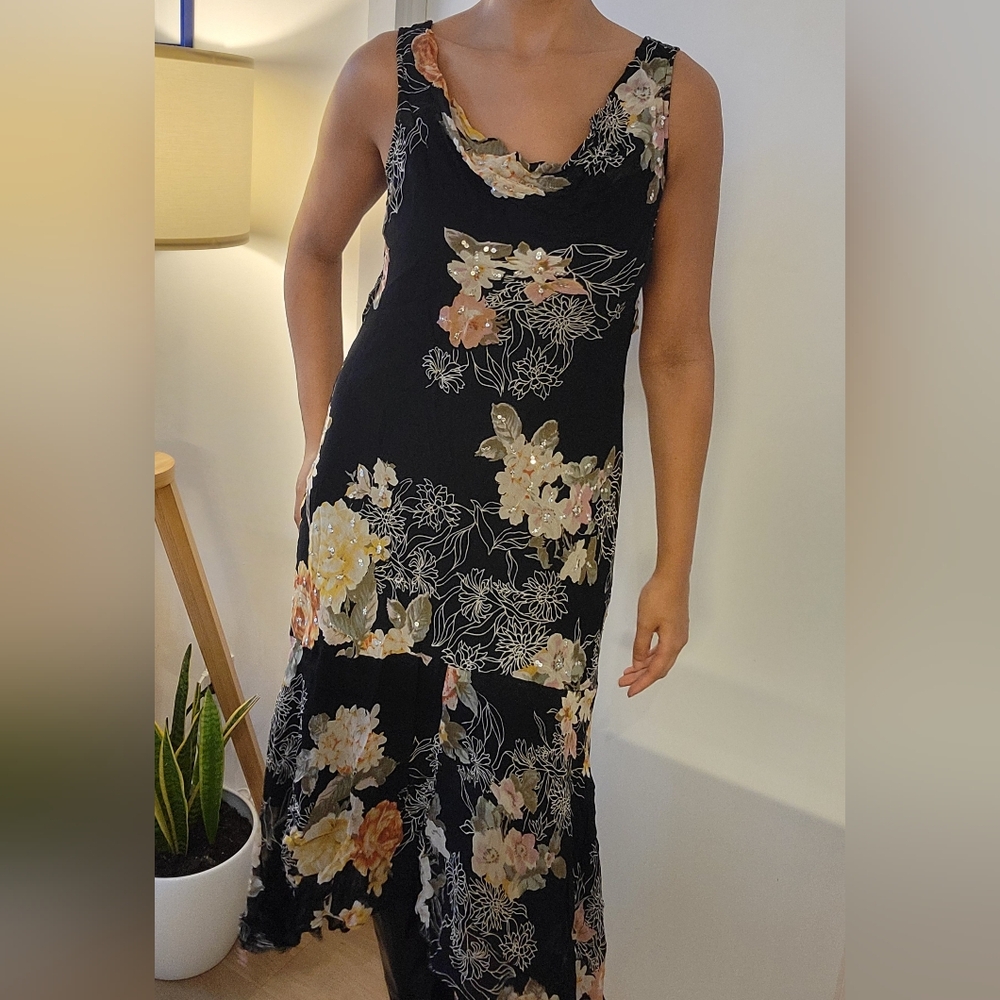 High-Low Vintage beaded flora midi dress